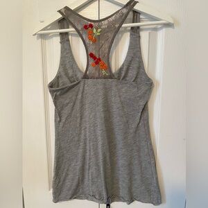Free People Vintage Tank Top with hand embroidered Floral Lace Back shelf bra S